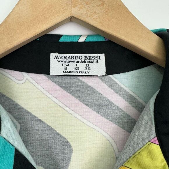 Averardo Bessi Women’s Unique 80s Colorful Abstract Movement 1/4 Button Elbow Sh - Picture 3 of 8